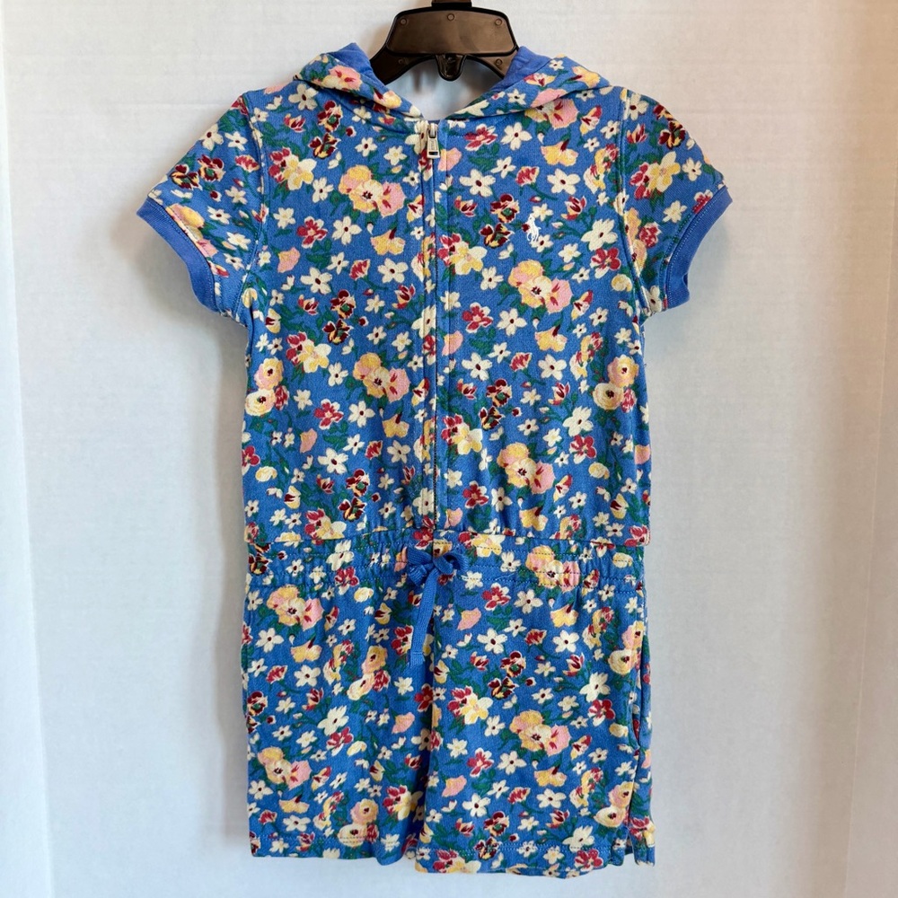 Polo by Ralph Lauren Blue Floral Hooded Romper Like New size 4T